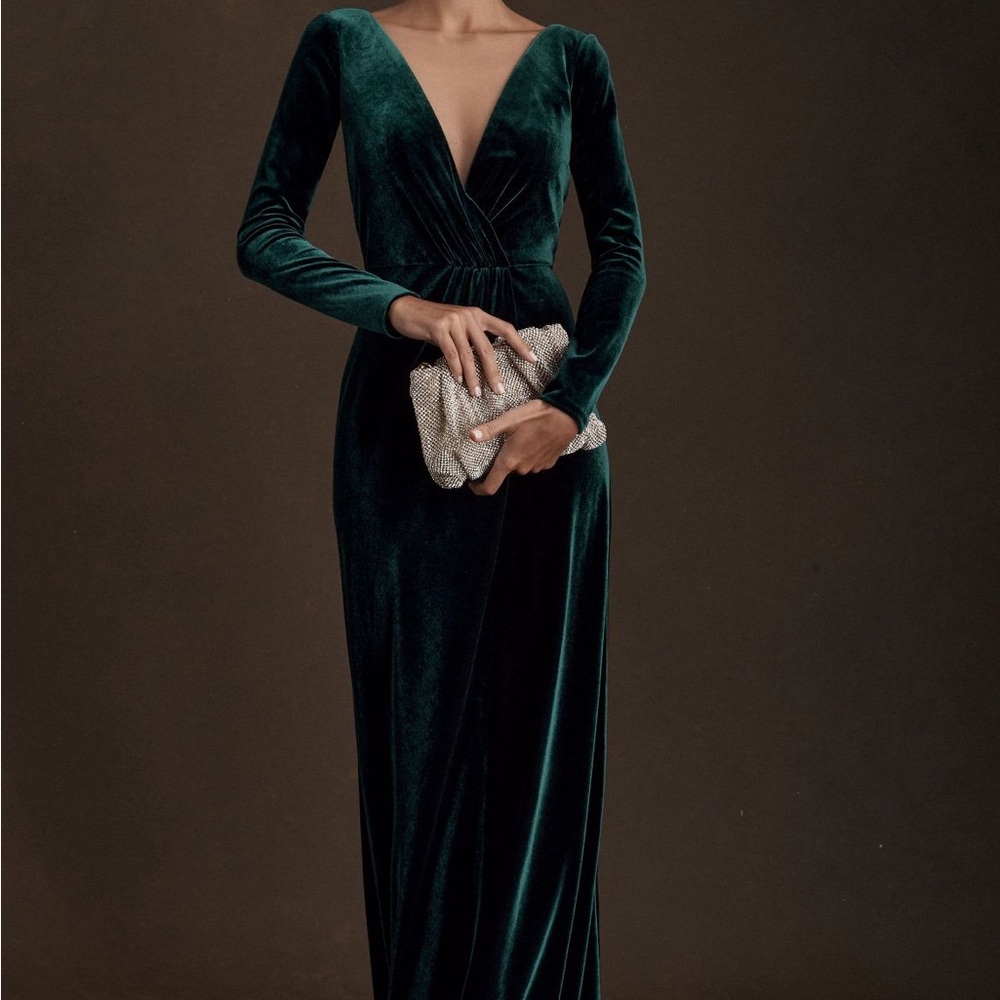 Emerald Green Jenny Yoo Ryland Velvet Maxi Dress Size 12